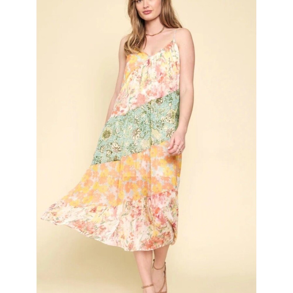 Mystree Floral Patchwork Midi Dress size small